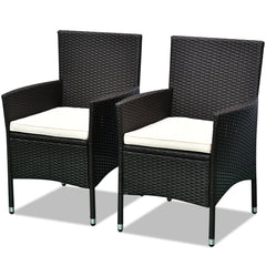 Outsunny 2 PCS Rattan Wicker Dining Chairs with Cushions and Anti-Slip Foot, Patio Stackable Chairs Set for Backyard, Garden, Lawn, Dark Coffee