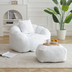 Giant Bean Bag Chair withFootstool, Oversized Bean Bag for Adults and Kids, Faux Fur Shell-Shaped Large Chair with Filler, Stuffed Big Accent Sofa, Floor Sofa for Gaming,Reading Living Room Bedroom