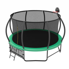 14FT Trampoline with Enclosure - Recreational Trampolines with Ladder and AntiRust Coating, ASTM Approval Outdoor Trampoline for Kids
