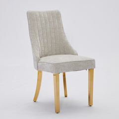 Rayon Cloth Flocking Chenille Dining Chairs Channel Kitchen Dinner Chair Comfy Fabric Upholstered Accent Chair for Dining Room with Golden Stainless Steel Plating Legs,Set of 2 (Beige), SW1647BG