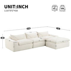 116'' Fully Compressed Sofa with High Density Foam, Integrated Backrest&Seat Cushion, Decorative Edging, Legless Design without Frame, No Assembly Required, Free Combination, Particle Chenille