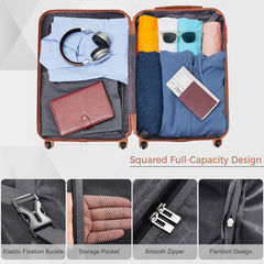 Luggage Sets New Model ABS Hardshell 3pcs Clearance Luggage Hardside Lightweight Durable Suitcase sets Spinner Wheels Suitcase with TSA Lock 20''24''28''(black and brown)