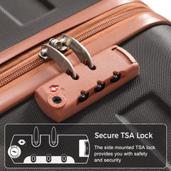 Luggage Sets New Model ABS Hardshell 3pcs Clearance Luggage Hardside Lightweight Durable Suitcase sets Spinner Wheels Suitcase with TSA Lock 20''24''28''(black and brown)