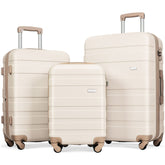 Luggage Sets New Model ABS Hardshell 3pcs Clearance Luggage Hardside Lightweight Durable Suitcase sets Spinner Wheels Suitcase with TSA Lock 20''24''28''( Ivory and Golden)
