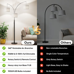 Three-Color Temperature & Dimmable Three-Head Floor Lamp: Create A Cozy Home Lighting Ambiance
