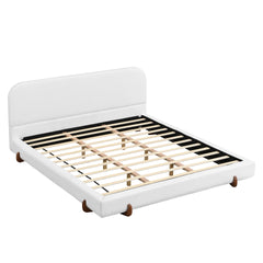 Unique Design, White Fabric and Solid Wood Legs Upholstered Bed Frame,California King