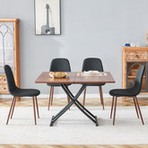 Table and chair set.Modern Multifunctional Lifting Platform,Walnut Wood Grain Sticker MDF Desktop, Black Metal Legs.Paired With 4 Black Linen-Cotton Material High Resilience Dining Chairs.