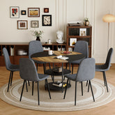 Table and chair set.A 47.3-inch diameter modern splicing circular dining table - double-layer storage.Paired With 6 Dark Gray Linen Fabric Chairs.Iron Pipe Spraying Chair Legs.W1151S03333