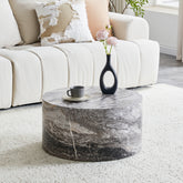 Simple Grey Marble Round MDF Coffee Table: 23.6" Diameter × 11.8" Height, Modern Minimalist Style, Perfect for Living Room, Apartment & Home Decor.No Need Assembly.