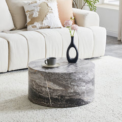 Simple Grey Marble Round MDF Coffee Table: 23.6" Diameter × 11.8" Height, Modern Minimalist Style, Perfect for Living Room, Apartment & Home Decor.No Need Assembly.