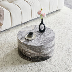 Simple Grey Marble Round MDF Coffee Table: 23.6" Diameter × 11.8" Height, Modern Minimalist Style, Perfect for Living Room, Apartment & Home Decor.No Need Assembly.