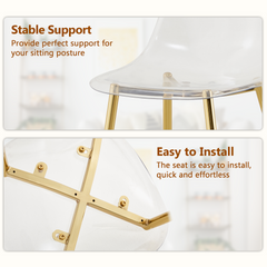 Table and chair set.Modern Luxurious Rectangular Tempered Glass Dining Table Set- with 6 Transparent Plastic Chairs with Gold Metal Legs.Bring a comfortable home experience to the kitchen.W1151S03486