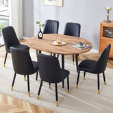 Table and chair set.Modern Extendable Wood MDF Dining Table.The table has a telescopic design, suitable for gatherings of different size.Paired with 6 chairs with PU cushions and black metal legs.