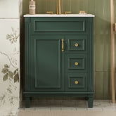 24" Bathroom Vanity with Ceramic Sink, Small Bathroom Sink Cabinet, Modern Cabinet with 2 Drawers and Adjustable Shelf