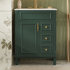24" Bathroom Vanity with Ceramic Sink, Small Bathroom Sink Cabinet, Modern Cabinet with 2 Drawers and Adjustable Shelf