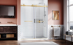 Frameless Sliding Shower Glass Door 56-60 in.W x 76 in. H,3/8"(10mm) Thick Clear Tempered Glass,Heavy Duty Stainless Steel Hardwares,Brushed Gold