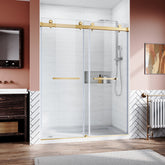 Frameless Sliding Shower Glass Door 56-60 in.W x 76 in. H,3/8"(10mm) Thick Clear Tempered Glass,Heavy Duty Stainless Steel Hardwares,Brushed Gold