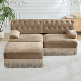 L-Shaped Breathable Comfort Velvet Fabric,Tassel Skirt Chesterfield Sofa,Free Combination,Slightly curved square armrests,Premium Wooden Base,Easy to Assemble,For Living Room,Bedroom,Camel