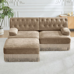 L-Shaped Breathable Comfort Velvet Fabric,Tassel Skirt Chesterfield Sofa,Free Combination,Slightly curved square armrests,Premium Wooden Base,Easy to Assemble,For Living Room,Bedroom,Camel