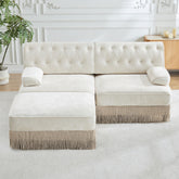 L-Shaped Breathable Comfort Velvet Fabric,Tassel Skirt Chesterfield Style Sofa,Free Combination,Slightly Curved Square Armrests,Premium Wooden Base,Easy to Assemble,For Living Room,Bedroom,Beige