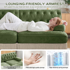 Soft Velvet Fabric Chesterfield Style Sofa,Button Tufted Design,Floor-grazing Tassel Fringe Skirt,Easy to Assemble,Free Combination,For Living Rooms Rest Areas Bedroom,Green