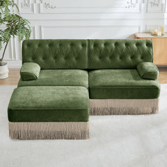 L-Shaped Breathable Comfort Velvet Fabric,Tassel Skirt Chesterfield Sofa ,Free Combination,Slightly Curved Square Armrests,Premium Wooden Base,Easy to Assemble,For Living Room,Bedroom,Green