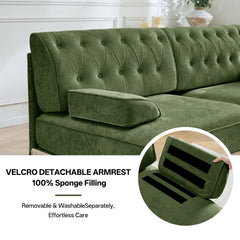 3-Seater Pet-friendly,Velvet Fabric,Floor-grazing Tassel Fringe Skirt,Button Tufted Design,Premium Wooden Base,Ergonomic design,Free Combination,For Living Rooms Rest Areas Bedroom,Green