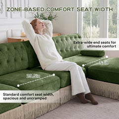 3-Seater Pet-friendly,Velvet Fabric,Floor-grazing Tassel Fringe Skirt,Button Tufted Design,Premium Wooden Base,Ergonomic design,Free Combination,For Living Rooms Rest Areas Bedroom,Green