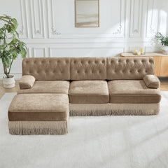 3-Seater High Quality Velvet Fabric,Cloud Modular Sectional,Tassel Skirt,Button Tufted Design,High-density high resilience foam,Easy to Assemble,Premium Wooden Base,For Living Room Study,Camel
