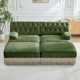 With 2 Ottoman, Breathable Comfort Velvet Fabric, Tassel Skirt Chesterfield Style Sofa, Free Combination,Slightly Curved Square Armrests, Premium Wooden Base, Easy to Assemble,For Living Room,Green