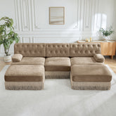 U Shaped Breathable Comfort Velvet Fabric,Chesterfield Style Sofa,Floor-grazing Tassel Fringe Skirt,Modular Combination Design,Ergonomic design,Button Tufted Design,For Living Rooms Bedroom,Camel