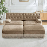 With 2 Ottoman, Breathable Comfort Velvet Fabric,Tassel Skirt Chesterfield Style Sofa, Free Combination, Slightly Curved Square Armrests, Premium Wooden Base, Easy to Assemble, For Living Room,Camel