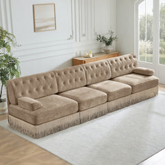 135"Soft Velvet Fabric,Button Tufted Design Chesterfield Style Sofa,Tassel Skir,Modular Combination Design,Premium Wooden Base,Easy to Assemble,High-density High Resilience Foam,For Lounge,Camel