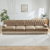 135"Soft Velvet Fabric,Button Tufted Design Chesterfield Style Sofa,Tassel Skir,Modular Combination Design,Premium Wooden Base,Easy to Assemble,High-density High Resilience Foam,For Lounge,Camel