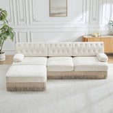 3-Seater High Quality Velvet Fabric,Cloud Modular Sectional,Tassel Skirt,Button Tufted Design,High-density high resilience foam,Easy to Assemble,Premium Wooden Base,For Living Room Study,Beige