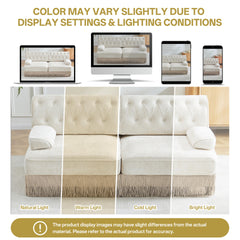 135" Soft Velvet Fabric,Button Tufted Design Chesterfield Style Sofa,Tassel Skir,Modular Combination Design,Premium Wooden Base,Easy to Assemble,High-density high resilience foam,For Lounge,Beige