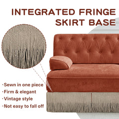 3-Seater Pet-friendly,Velvet Fabric,Floor-grazing Tassel Fringe Skirt,Button Tufted Design,Premium Wooden Base,Ergonomic design,Free Combination,For Living Rooms Rest Areas Bedroom,Red Brown