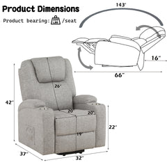 Light Gray Chenille Recliner w/Power Lift & Massage