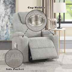 Light Gray Chenille Recliner w/Power Lift & Massage