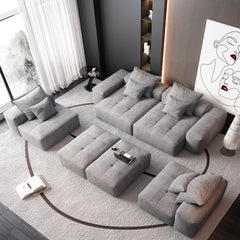 Modern Oversized Modular Sectional Sofa,Sparkling Chenille Fabric Soft Cushion Sofa with 8 Pillows,8 PCS DIY Combination Tufted Sofa,No Assembly Required,GREY