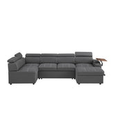 Grey Fabric Sectional Sofa with Storage Ottoman