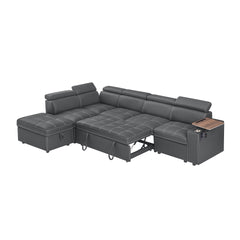 Grey Fabric Sectional Sofa with Storage Ottoman