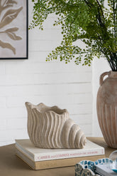 11.5x7x7" Sand and Cement Nautilus Shell Planter with Textured Beige Finish