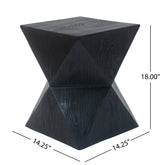 14.25" Black Prismatic Symmetry Concrete Side Table with Smooth Wood Grain Texture and Modern Prismatic Shape – Weather-Resistant Accent for Patio, Garden, or Balcony