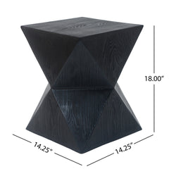 14.25" Black Prismatic Symmetry Concrete Side Table with Smooth Wood Grain Texture and Modern Prismatic Shape – Weather-Resistant Accent for Patio, Garden, or Balcony