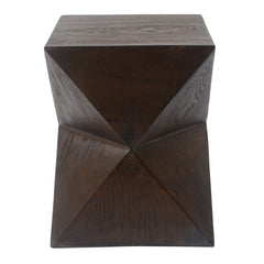 14.25" Natural Wood Grain Finish Prismatic Symmetry Concrete Outdoor Side Table with Symmetric Design – Weather-Resistant Accent for Patio, Garden, or Balcony