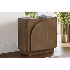 Mid-Century Modern Sideboard Buffet, Living Room Wood Storage Cabinet with Arched Cabinet Doors, Brown Credenza Cabinet for Kitchen or Living Room, Brown