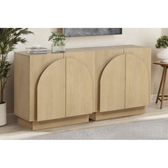 Mid-Century Modern Oak Wood Sideboard Buffet, Living Room Wood Storage Cabinet with Arched Cabinet Doors, Oak Credenza Cabinet for Kitchen or Living Room, Light Oak