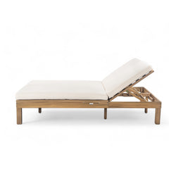 TREXM 5-Position Adjustable Backrest Double Chaise Lounge Outdoor, Outdoor Chaise Lounge with Cushion and Folding Side Trays for 2 People, Patio Double Chaise Lounge for Poolside Garden, Light Teak