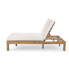 TREXM 5-Position Adjustable Backrest Double Chaise Lounge Outdoor, Outdoor Chaise Lounge with Cushion and Folding Side Trays for 2 People, Patio Double Chaise Lounge for Poolside Garden, Light Teak